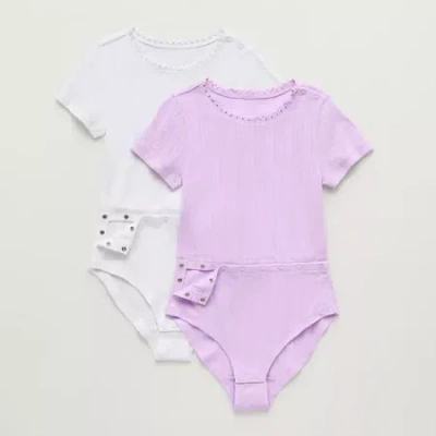 Thereabouts Little & Big Kid Girls Round Neck Short Sleeve Adaptive 2-pc. Bodysuit In Purple