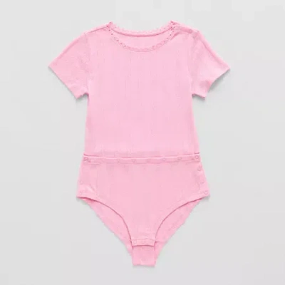 Thereabouts Little & Big Kid Girls Round Neck Short Sleeve Adaptive Bodysuit In Pink
