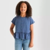 Thereabouts Little & Big Kid Girls Round Neck Short Sleeve Peplum Top In Blue
