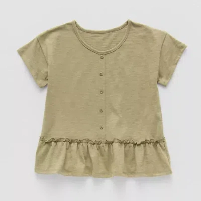 Thereabouts Little & Big Kid Girls Round Neck Short Sleeve Peplum Top In Brown
