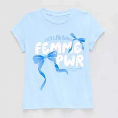 Thereabouts Little & Big Kid Girls Round Neck Short Sleeve Regular Fit Graphic T-shirt In Blue