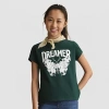 Thereabouts Little & Big Kid Girls Round Neck Short Sleeve Regular Fit Graphic T-shirt In Green
