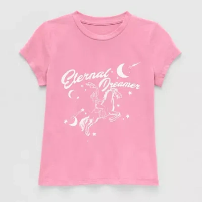 Thereabouts Little & Big Kid Girls Round Neck Short Sleeve Regular Fit Graphic T-shirt In Pink