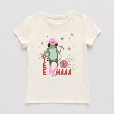 Thereabouts Little & Big Kid Girls Round Neck Short Sleeve Regular Fit Graphic T-shirt In White