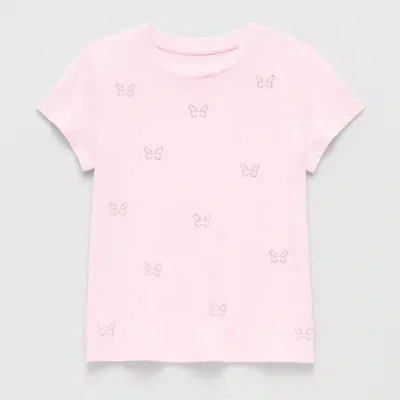 Thereabouts Little & Big Kid Girls Round Neck Short Sleeve T-shirt In Pink