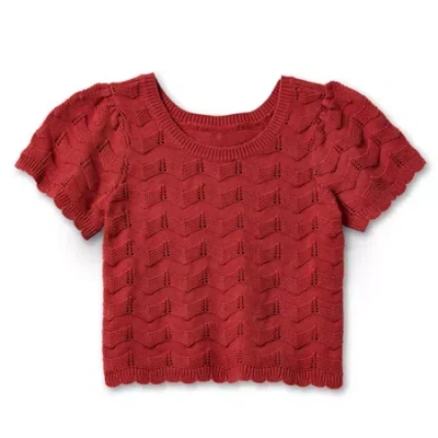 Thereabouts Little & Big Kid Girls Scoop Neck Short Sleeve Pullover Sweater In Brown