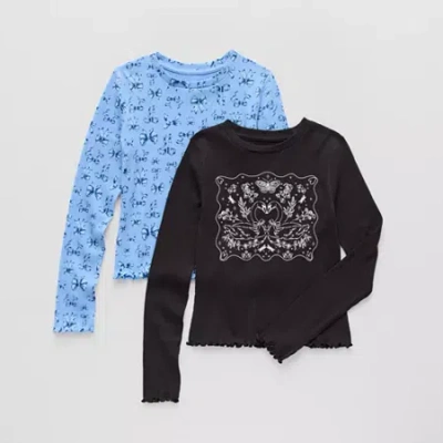 Thereabouts Little & Big Kid Girls Sensory Friendly Crew Neck Long Sleeve Adaptive 2-pc. Graphic T-shirt In Blue