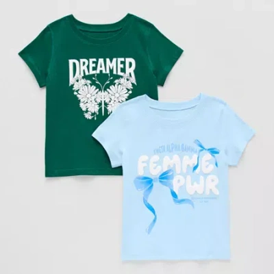 Thereabouts Little & Big Kid Girls Sensory Friendly Crew Neck Short Sleeve Adaptive Regular Fit Graphic T-shirt In Blue