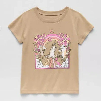 Thereabouts Little & Big Kid Girls Sensory Friendly Round Neck Short Sleeve Adaptive Regular Fit Graphic T-shirt In Brown