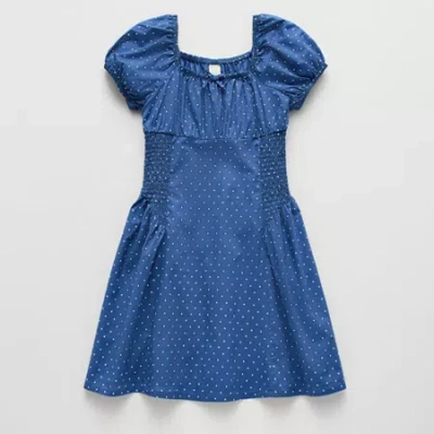 Thereabouts Little & Big Kid Girls Short Sleeve Puffed Empire Waist Dress In Blue