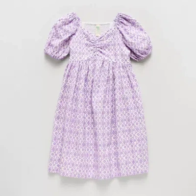 Thereabouts Little & Big Kid Girls Short Sleeve Smocked Sleeve Empire Waist Dress In Purple