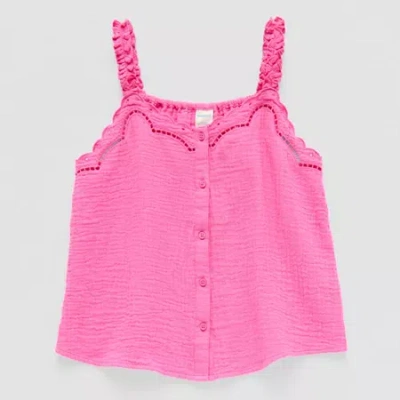 Thereabouts Little & Big Kid Girls Square Neck Embroidered Sleeveless Tank Top In Pink