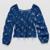 Thereabouts Little & Big Kid Girls Square Neck Long Sleeve Blouse In Blue