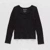Thereabouts Little & Big Kid Girls Square Neck Long Sleeve T-shirt In Black