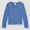 Thereabouts Little & Big Kid Girls Square Neck Long Sleeve T-shirt In Blue