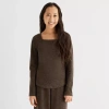 Thereabouts Little & Big Kid Girls Square Neck Long Sleeve T-shirt In Brown