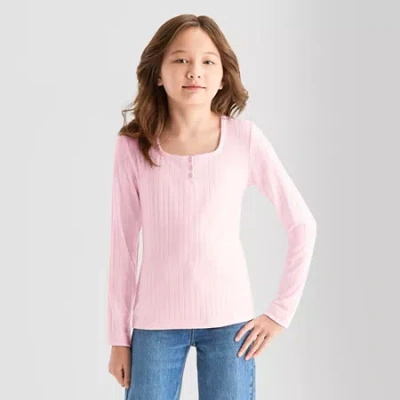 Thereabouts Little & Big Kid Girls Square Neck Long Sleeve T-shirt In Pink