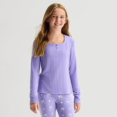 Thereabouts Little & Big Kid Girls Square Neck Long Sleeve T-shirt In Purple