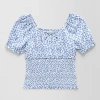 Thereabouts Little & Big Kid Girls Square Neck Short Sleeve Blouse In Blue