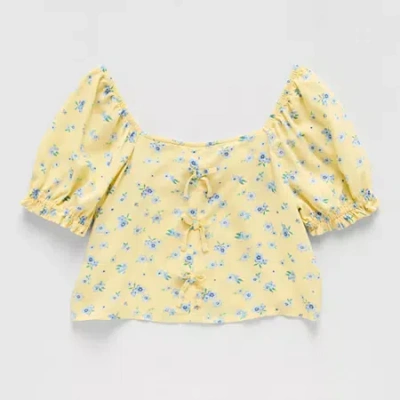 Thereabouts Little & Big Kid Girls Square Neck Short Sleeve Blouse In Yellow