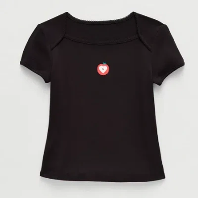 Thereabouts Little & Big Kid Girls Square Neck Short Sleeve Embroidered T-shirt In Black