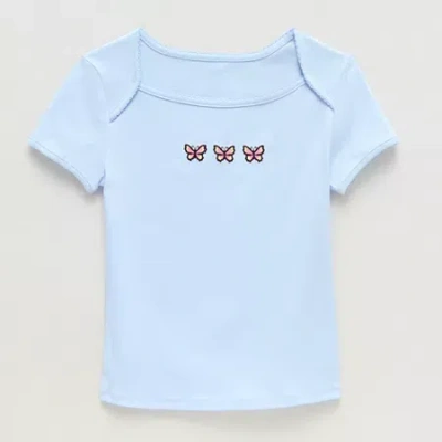 Thereabouts Little & Big Kid Girls Square Neck Short Sleeve Embroidered T-shirt In Blue