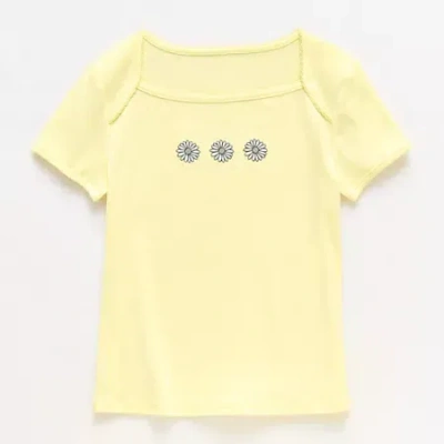 Thereabouts Little & Big Kid Girls Square Neck Short Sleeve Embroidered T-shirt In Brown