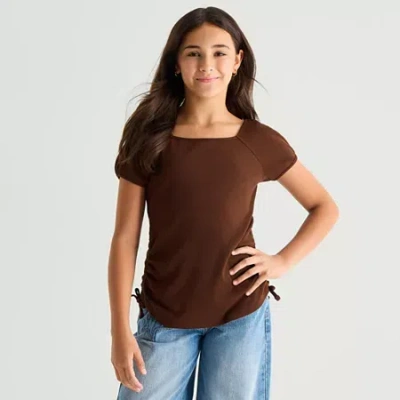 Thereabouts Little & Big Kid Girls Square Neck Short Sleeve T-shirt In Brown
