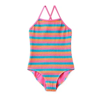 Thereabouts Little & Big Kid Girls Striped One Piece Swimsuit In Pink