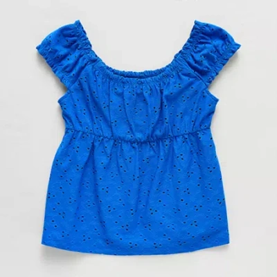 Thereabouts Little & Big Kid Girls U Neck Short Sleeve Blouse In Blue