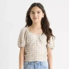 Thereabouts Little & Big Kid Girls U Neck Short Sleeve Blouse In Brown