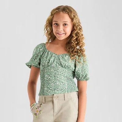 Thereabouts Little & Big Kid Girls U Neck Short Sleeve Blouse In Green