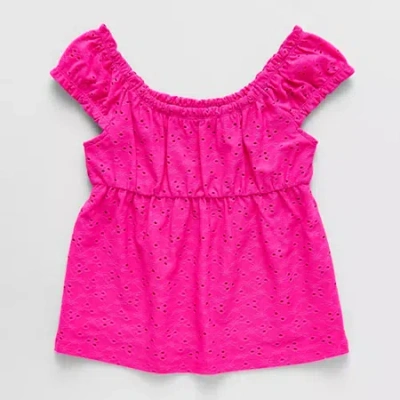 Thereabouts Little & Big Kid Girls U Neck Short Sleeve Blouse In Pink