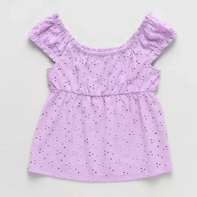 Thereabouts Little & Big Kid Girls U Neck Short Sleeve Blouse In Purple