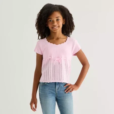 Thereabouts Little & Big Kid Girls U Neck Short Sleeve Pullover Sweater In Pink