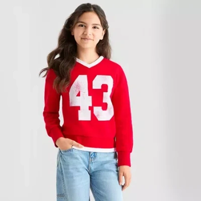 Thereabouts Little & Big Kid Girls V Neck Fleece Long Sleeve Sweatshirt In Red