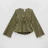 Thereabouts Little & Big Kid Girls V Neck Long Sleeve Blouse In Green