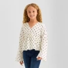 Thereabouts Little & Big Kid Girls V Neck Long Sleeve Blouse In White