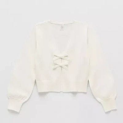 Thereabouts Little & Big Kid Girls V Neck Long Sleeve Cardigan In Neutral