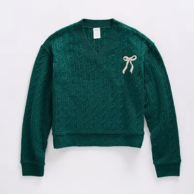 Thereabouts Little & Big Kid Girls V Neck Long Sleeve Pullover Sweater In Green