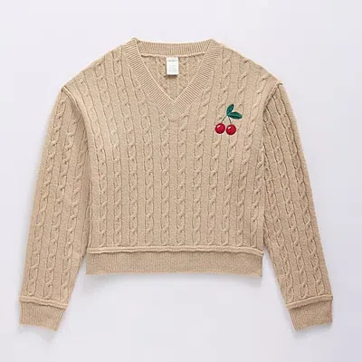 Thereabouts Little & Big Kid Girls V Neck Long Sleeve Pullover Sweater In Neutral