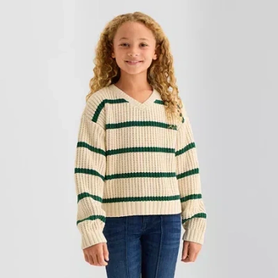 Thereabouts Little & Big Kid Girls V Neck Long Sleeve Pullover Sweater In White