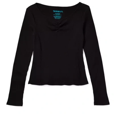 Thereabouts Little & Big Kid Girls V Neck Long Sleeve T-shirt In Black