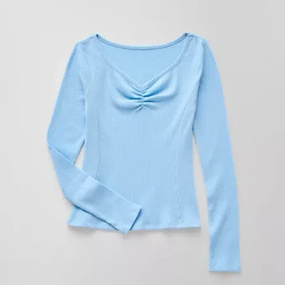 Thereabouts Little & Big Kid Girls V Neck Long Sleeve T-shirt In Blue