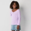 Thereabouts Little & Big Kid Girls V Neck Long Sleeve T-shirt In Purple