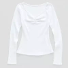 Thereabouts Little & Big Kid Girls V Neck Long Sleeve T-shirt In White