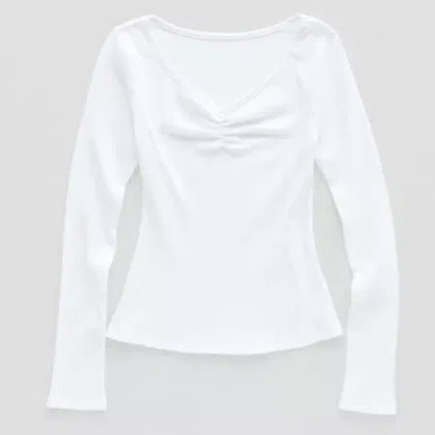 Thereabouts Little & Big Kid Girls V Neck Long Sleeve T-shirt In White