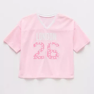 Thereabouts Little & Big Kid Girls V Neck Short Sleeve Oversized Graphic T-shirt In Pink