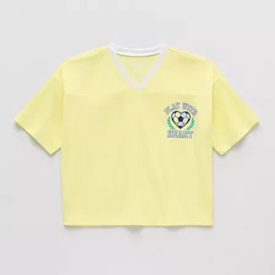 Thereabouts Little & Big Kid Girls V Neck Short Sleeve Oversized Graphic T-shirt In Yellow
