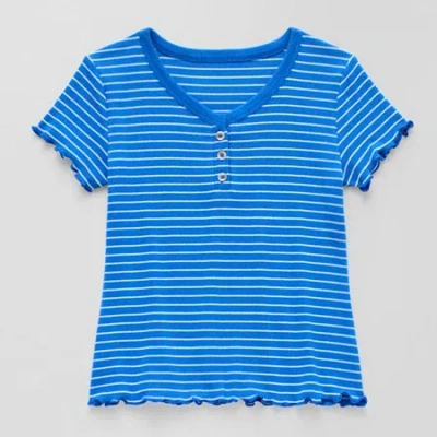 Thereabouts Little & Big Kid Girls V Neck Short Sleeve T-shirt In Blue